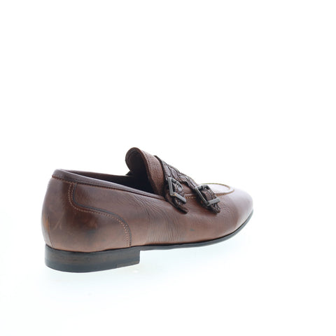 Zelli Italia Calf & Crocodile Double Buckle Mens Brown Loafers Casual Shoes