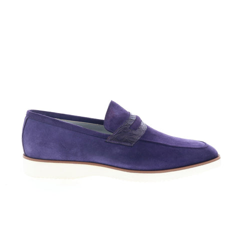 Zelli Italia Viola Gator Suede Loafer Mens Purple Suede Loafers Penny Shoes