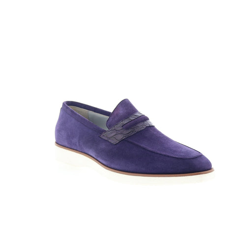 Zelli Italia Viola Gator Suede Loafer Mens Purple Suede Loafers Penny Shoes