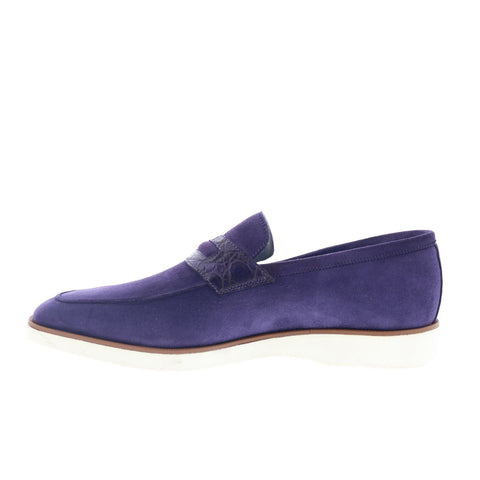 Zelli Italia Viola Gator Suede Loafer Mens Purple Suede Loafers Penny Shoes