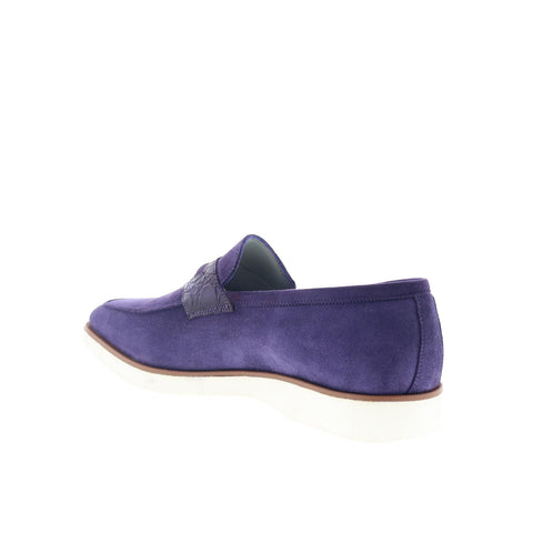 Zelli Italia Viola Gator Suede Loafer Mens Purple Suede Loafers Penny Shoes