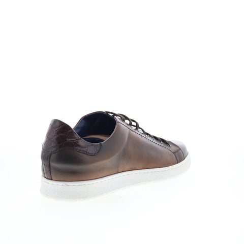 Zelli Italia Calfskin & Crocodile Mens Brown Lifestyle Sneakers Shoes