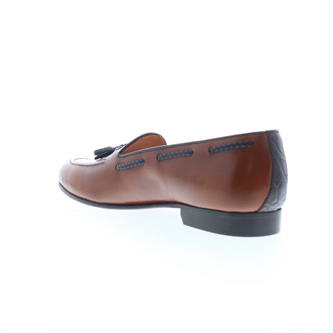 Zelli Italia Naples Calfskin Crocodile Embossed Mens Brown Loafers Casual Shoes