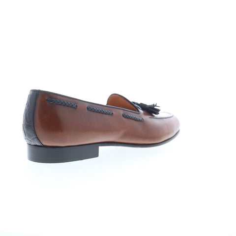 Zelli Italia Naples Calfskin Crocodile Embossed Mens Brown Loafers Casual Shoes