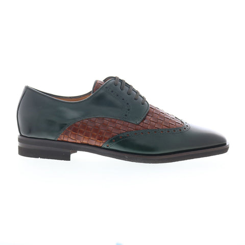 Zelli Italia Calfskin Woven Lace Up Mens Green Oxfords Wingtip & Brogue Shoes