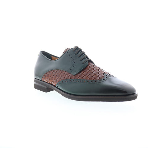 Zelli Italia Calfskin Woven Lace Up Mens Green Oxfords Wingtip & Brogue Shoes