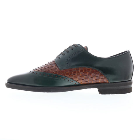 Zelli Italia Calfskin Woven Lace Up Mens Green Oxfords Wingtip & Brogue Shoes