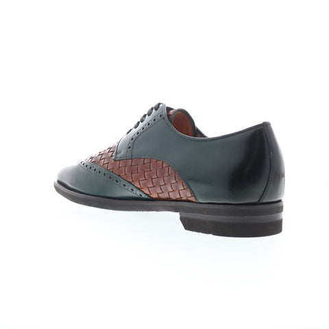 Zelli Italia Calfskin Woven Lace Up Mens Green Oxfords Wingtip & Brogue Shoes