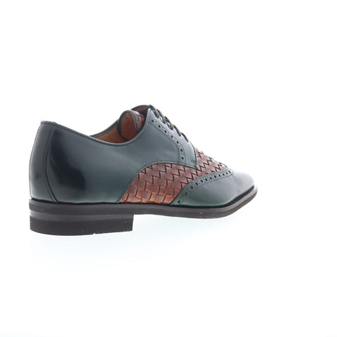 Zelli Italia Calfskin Woven Lace Up Mens Green Oxfords Wingtip & Brogue Shoes