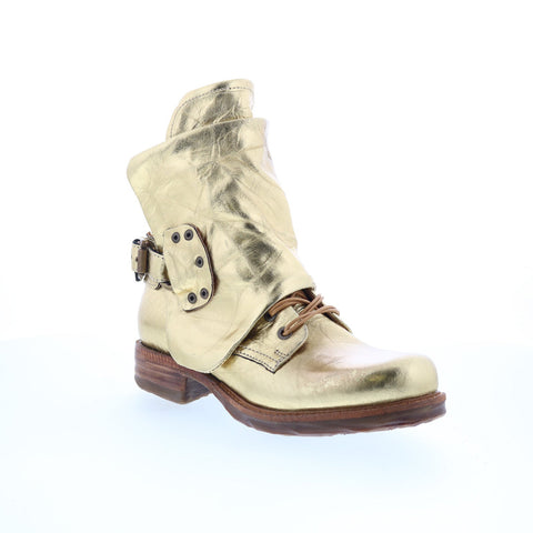 A.S. 98 Snider Womens Gold Leather Zipper Ankle & Booties Boots