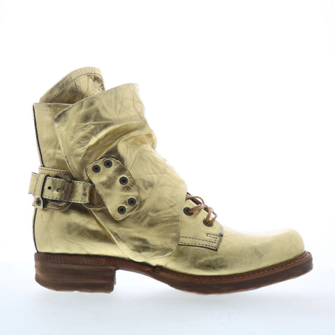 A.S. 98 Snider Womens Gold Leather Zipper Casual Dress Boots