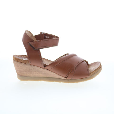 Miz Mooz Sofie Womens Brown Leather Strap Wedges Sandals Shoes
