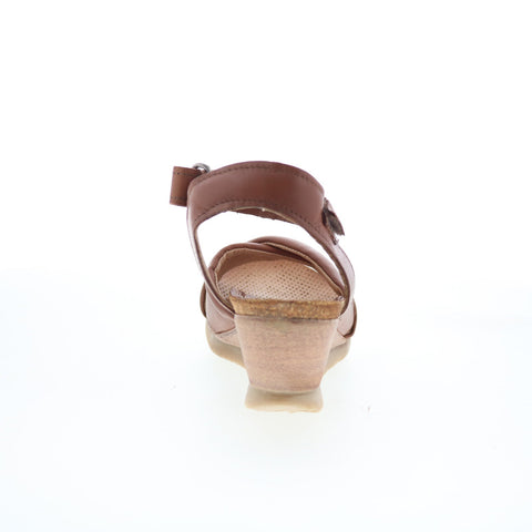 Miz Mooz Sofie Womens Brown Leather Strap Wedges Sandals Shoes