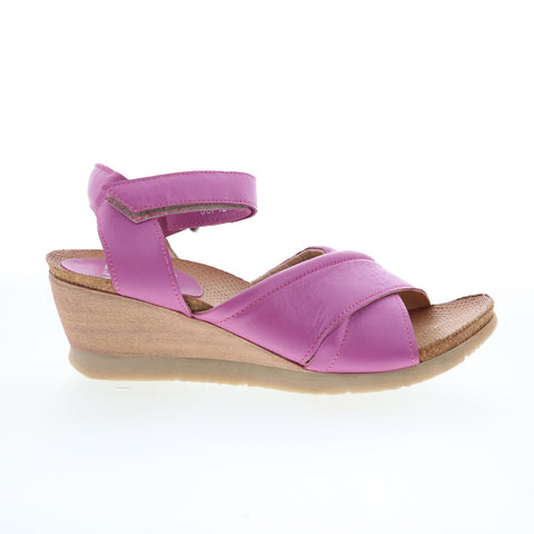 Miz Mooz Sofie Womens Pink Leather Strap Wedges Sandals Shoes