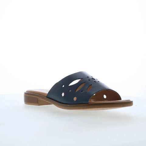 Miz Mooz Sonnie Womens Blue Leather Slip On Slides Sandals Shoes