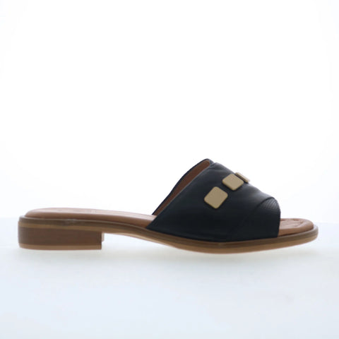 Miz Mooz Sookie Womens Black Leather Slip On Slides Sandals Shoes