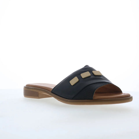 Miz Mooz Sookie Womens Black Leather Slip On Slides Sandals Shoes