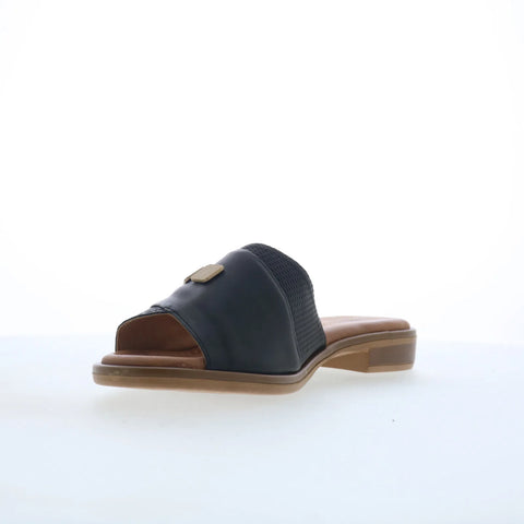 Miz Mooz Sookie Womens Black Leather Slip On Slides Sandals Shoes