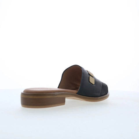 Miz Mooz Sookie Womens Black Leather Slip On Slides Sandals Shoes