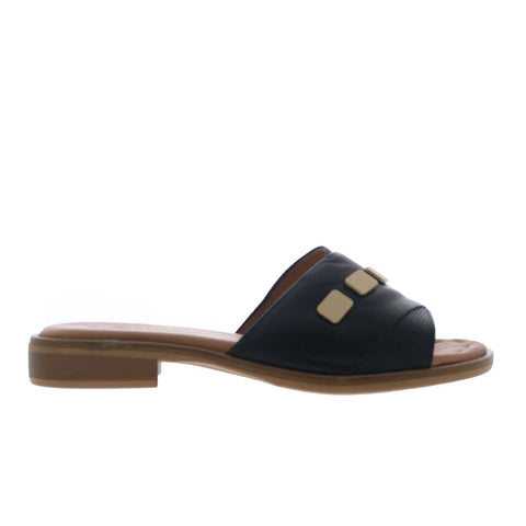 Miz Mooz Sookie Womens Black Leather Slip On Slides Sandals Shoes