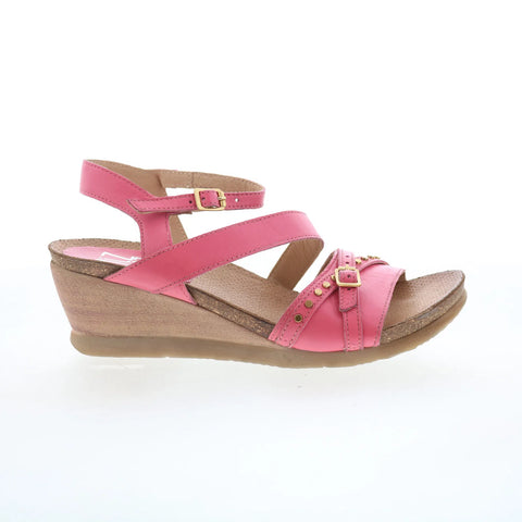 Miz Mooz Sophee Womens Pink Leather Hook & Loop Wedges Sandals Shoes