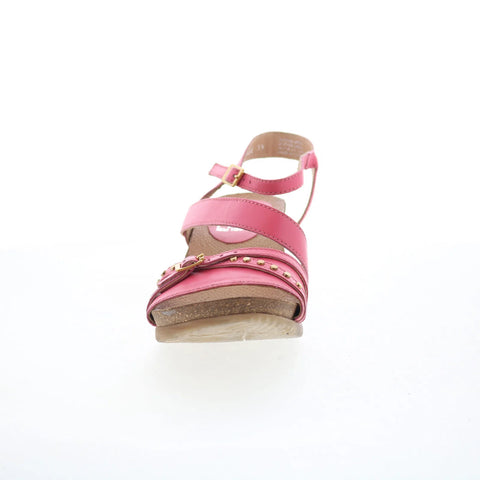 Miz Mooz Sophee Womens Pink Leather Hook & Loop Wedges Sandals Shoes