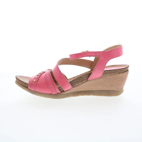 Miz Mooz Sophee Womens Pink Leather Hook & Loop Wedges Sandals Shoes