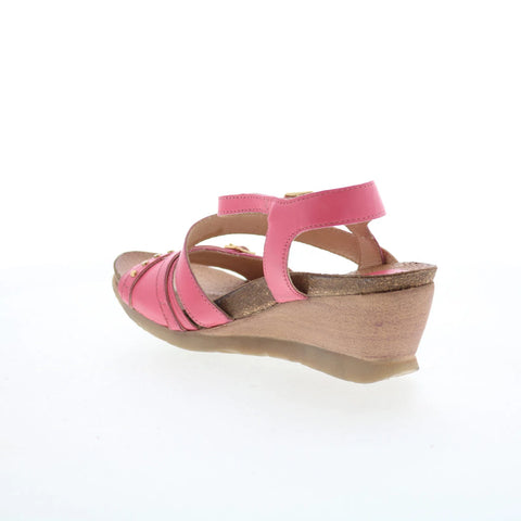 Miz Mooz Sophee Womens Pink Leather Hook & Loop Wedges Sandals Shoes
