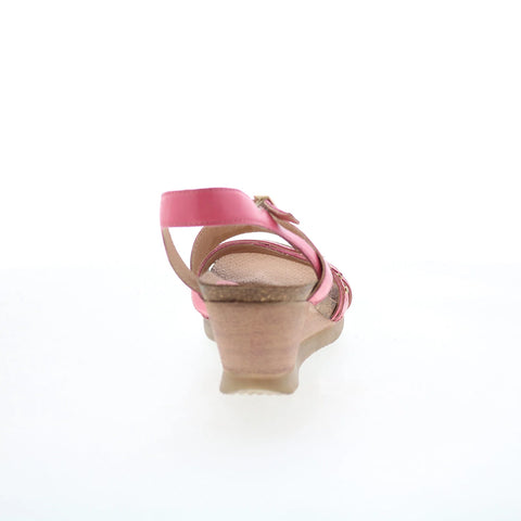 Miz Mooz Sophee Womens Pink Leather Hook & Loop Wedges Sandals Shoes