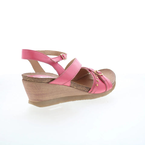 Miz Mooz Sophee Womens Pink Leather Hook & Loop Wedges Sandals Shoes