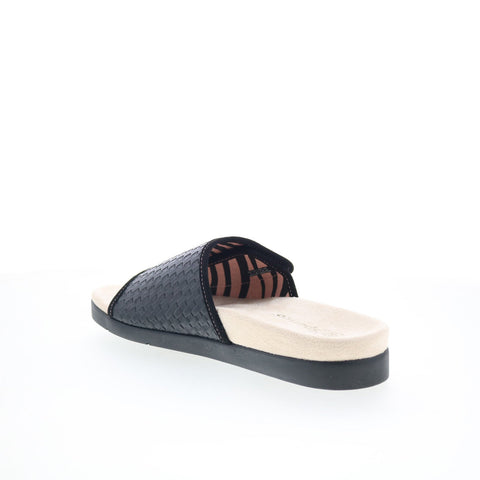 Spenco Charlotte SP1023BLK Womens Black Leather Slides Sandals Shoes