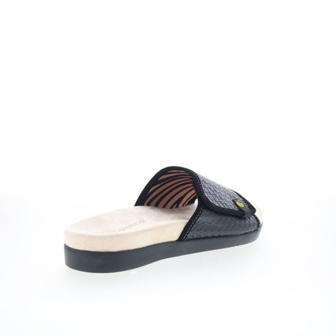 Spenco Charlotte SP1023BLK Womens Black Leather Slides Sandals Shoes