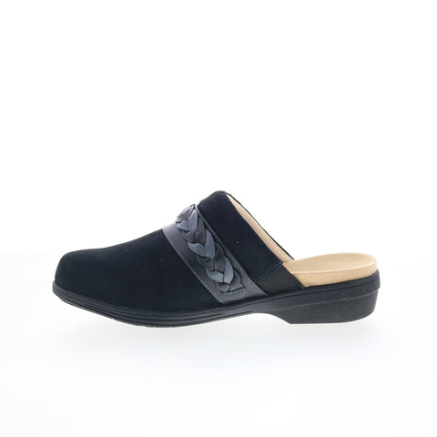 Spenco Topanga Clog SP1097BLK Womens Black Wide Suede Clog Flats Shoes