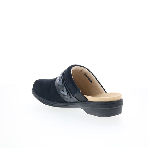 Spenco Topanga Clog SP1097BLK Womens Black Wide Suede Clog Flats Shoes