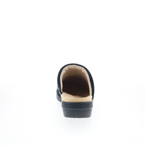 Spenco Topanga Clog SP1097BLK Womens Black Wide Suede Clog Flats Shoes