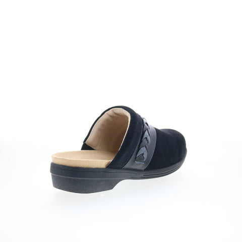 Spenco Topanga Clog SP1097BLK Womens Black Wide Suede Clog Flats Shoes