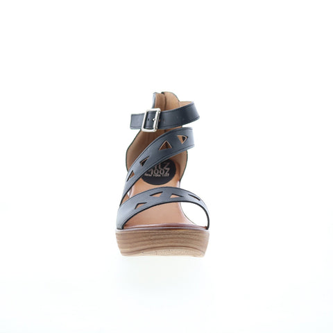 Miz Mooz Spicy Womens Black Leather Hook & Loop Wedges Sandals Shoes