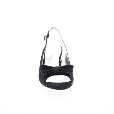 David Tate Spirit Womens Black Narrow Canvas Hook & Loop Slingback Heels Shoes