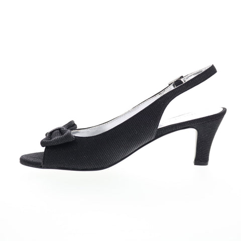 David Tate Spirit Womens Black Narrow Canvas Hook & Loop Slingback Heels Shoes