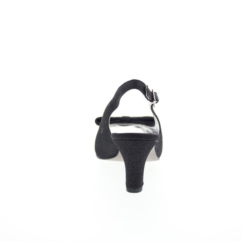 David Tate Spirit Womens Black Narrow Canvas Hook & Loop Slingback Heels Shoes