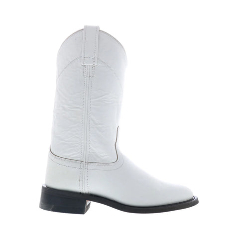 Jama Old West SRL4021 Womens White Leather Slip On Cowboy Western Boots
