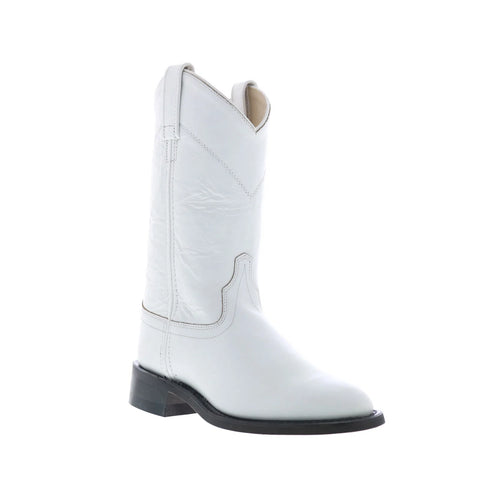 Jama Old West SRL4021 Womens White Leather Slip On Cowboy Western Boots