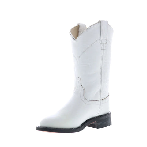 Jama Old West SRL4021 Womens White Leather Slip On Cowboy Western Boots