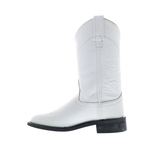 Jama Old West SRL4021 Womens White Leather Slip On Cowboy Western Boots