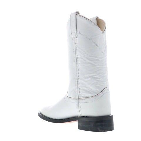 Jama Old West SRL4021 Womens White Leather Slip On Cowboy Western Boots