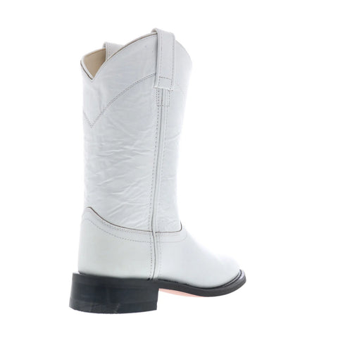 Jama Old West SRL4021 Womens White Leather Slip On Cowboy Western Boots