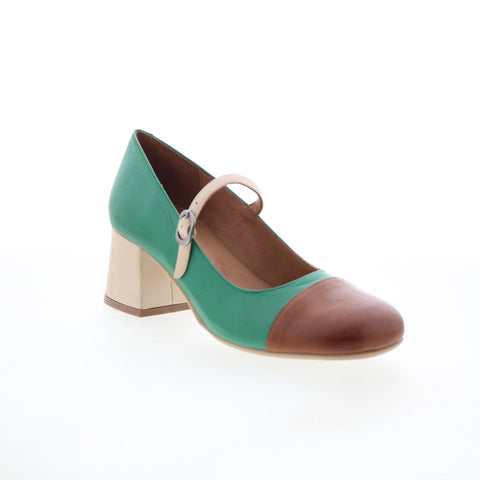 Miz Mooz Stafford Womens Green Leather Hook & Loop Pumps Heels Shoes
