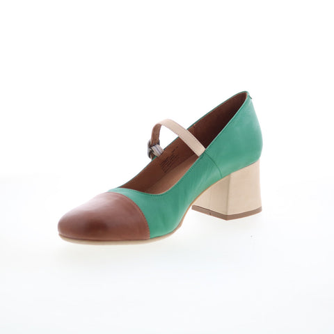 Miz Mooz Stafford Womens Green Leather Hook & Loop Pumps Heels Shoes