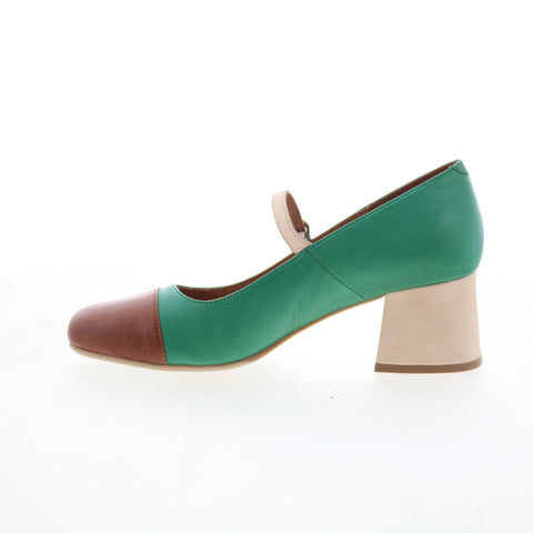 Miz Mooz Stafford Womens Green Leather Hook & Loop Pumps Heels Shoes