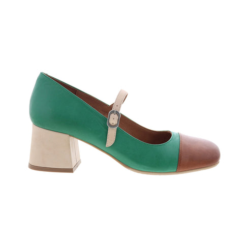 Miz Mooz Stafford Womens Green Leather Hook & Loop Pumps Heels Shoes